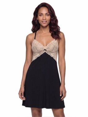 90s/Y2K European Vintage Lace Bust Cotton Crossback Mini Slip Dress (Black) S/M